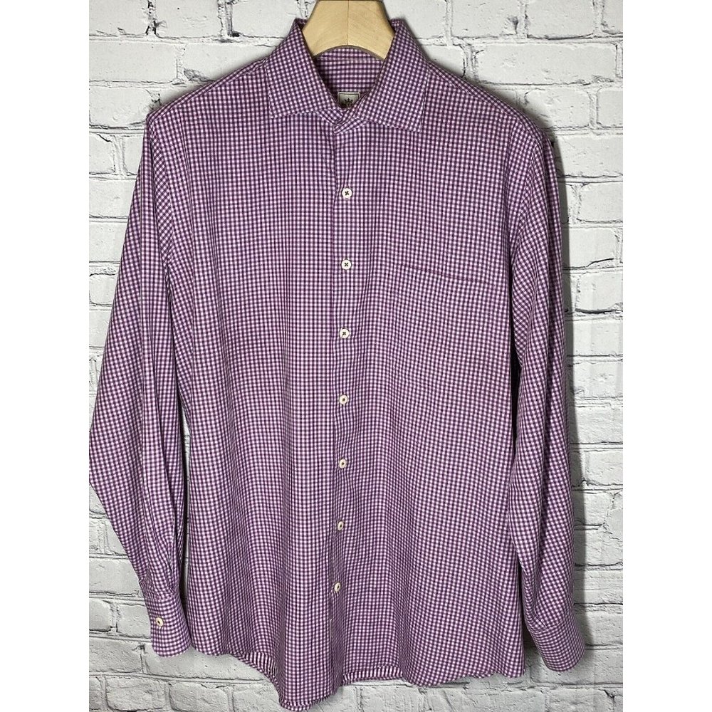 Peter Millar Shirt Mens Medium Button Up Purple Gingham Check Weekender Wash